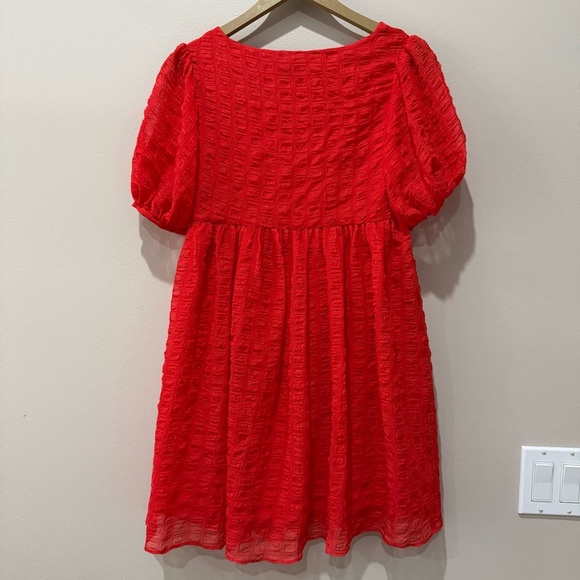 L'Academie Rene Babydoll Puff Sleeve Mini Dress Poppy Red XS - Picture 5 of 10